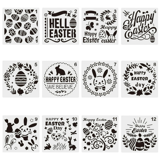 SUSHANG 12PC Easter Diy Auxiliary Painting Hollow Template Templates