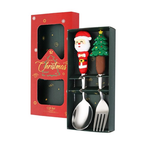 SUSHANG 2/4-Piece Festive Christmas Cutlery Set with Gold/Silver Spoons and Forks, Adorned with Tree and Snowman Figurines for Holiday Table Settings, Parties and Coffee Stirring