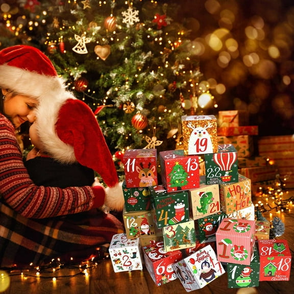 SUSHANG 2024 Christmas Countdown Gift Boxes 24 PCS Advent Calendar for Adults and Kids DIY Christmas Cardboard Number Boxes Fill Your Own Advent Calendar Box with Small Gifts and Perfect for Family