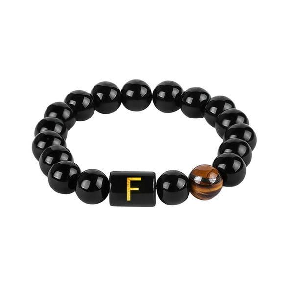 SUSHANG 26 Letters Agate Bracelet Personalized 26 Initial Stone Bracelet Elastic Bracelet Letter Bracelet Dainty Charm Bracelet for Men Women Girls