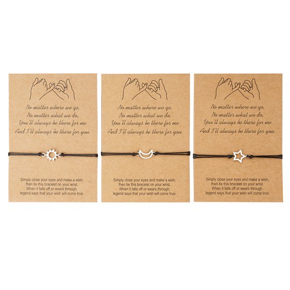 SUSHANG 3 Piece Bracelet Set 3 PCs Matching Distance Bracelets Friendship Gift for Sisters Best Friends Girls Women