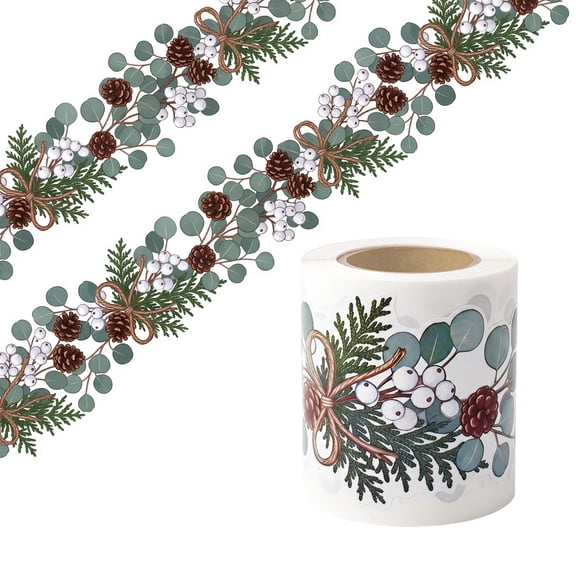 SUSHANG 32.8 Ft Christmas Stickers 1 Roll Bulletin Board Border Xmas Pine Leaves Pine Cone Border Trim Handmade Craft Decoration Adhesive Sticker for Classroom Office Party Decor 