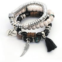 SUSHANG 4PC Multi-Layer Bracelet 4PC I Love You Natural Stone Crystal Beaded Multilayer Bracelet Ladies Jewelry