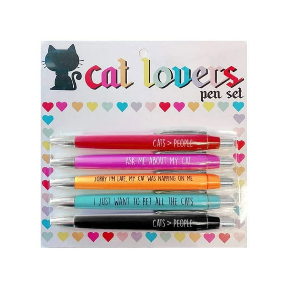 SUSHANG 5PC Animal Writing Pen 5PC Coated Metal Cat Pens with Stylus Tip Funny Phrase Office Supplies for Women & Men Cat 1Ml