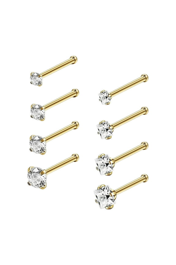 8Pc Nose Pin Stainless Steel Nose Rings Studs L Shape Piercing Body Jewelry