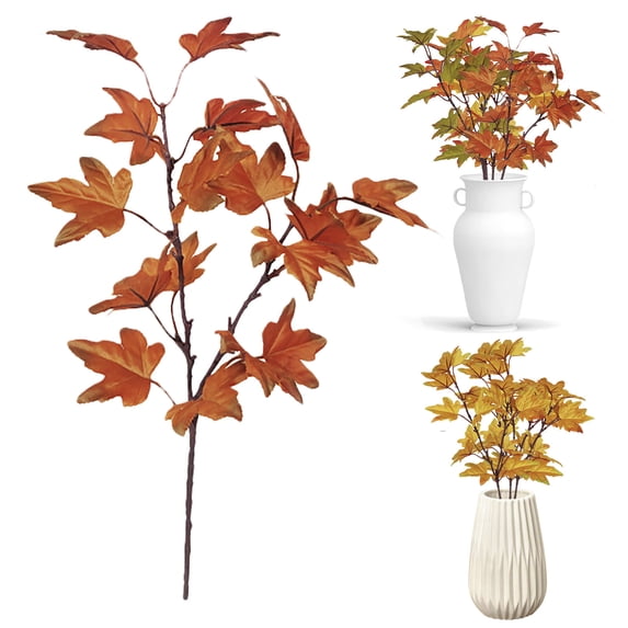 SUSHANG Artificial Maple Leaves Branches Fake Fall Leaves Stems Plants Outdoor Greenery for Home Kitchen Farmhouse Thanksgiving Table Centerpiece Fireplace Halloween Décor Orange