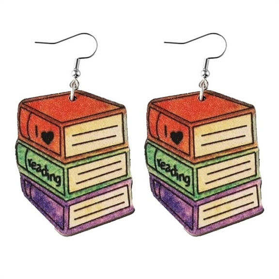 SUSHANG Back to School Earrings Personality Wooden Pencil Books Dangle Drop Earrings Double Wooden Teacher Student Earrings for Women Teachers Appreciation Day Gifts Graduation Jewelry