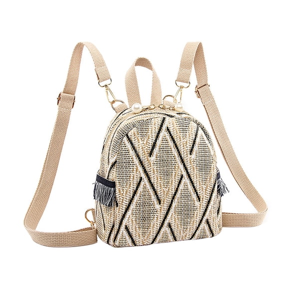 SUSHANG Backpack Anti Lock Cover Small Weave Type Tassel Backpack Laptop Bag for Women Anti Theft Travel Backpack Purse Shoulder Bags