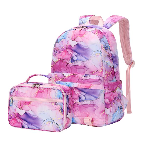 SUSHANG Backpack Female Clear Sweet Print Student Schoolbag Female Backpack Fashion Female Bag Two Piece Set