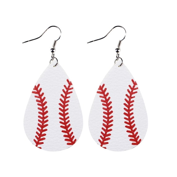 SUSHANG Baseball Earrings White Leather Baseball Theme Earrings Sparkling Round Love Drops Baseball Earrings Border