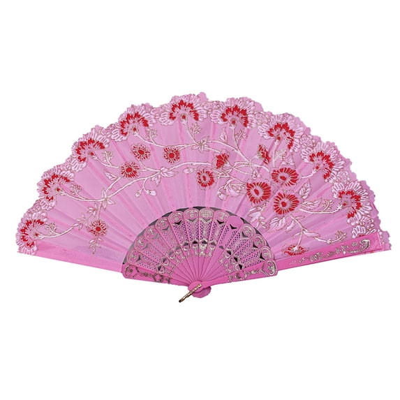 SUSHANG Best Chinese Style Dance Wedding Party Lace Silk Folding Hand Held Flower Fan for Wedding Dancing Party