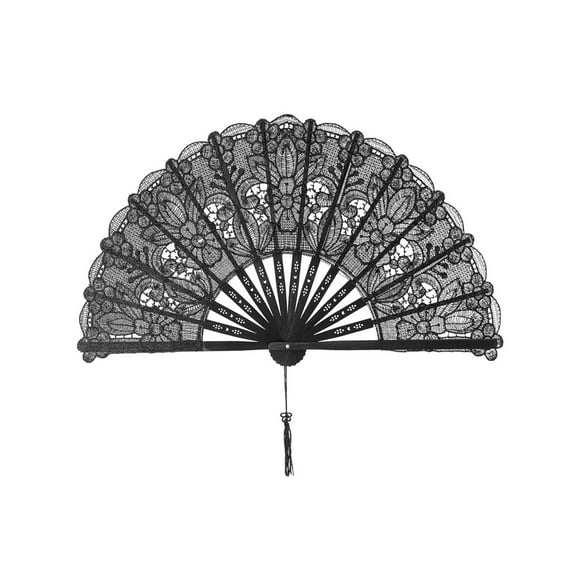 SUSHANG Black Lace Hand Fan - Elegant Spanish Folding Fan with Rose & Floral Design - Halloween Gothic Vintage Accessory for Women, Costume Props & Dance Performances