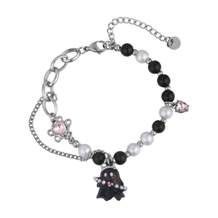 SUSHANG Black and White Ghost Bracelet Halloween Beaded Bracelet