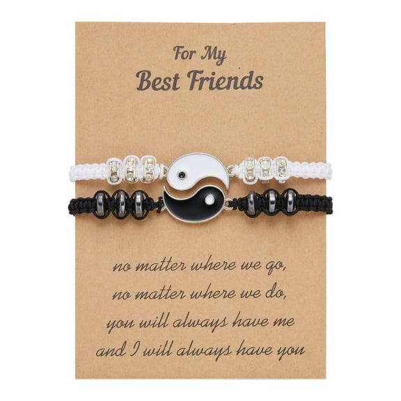 SUSHANG Black and White Yin Yang Beaded Bracelet Beaded Bracelet Creative Splicing Good Friends Alloy Painting Oil Paper Card Bracelet Set