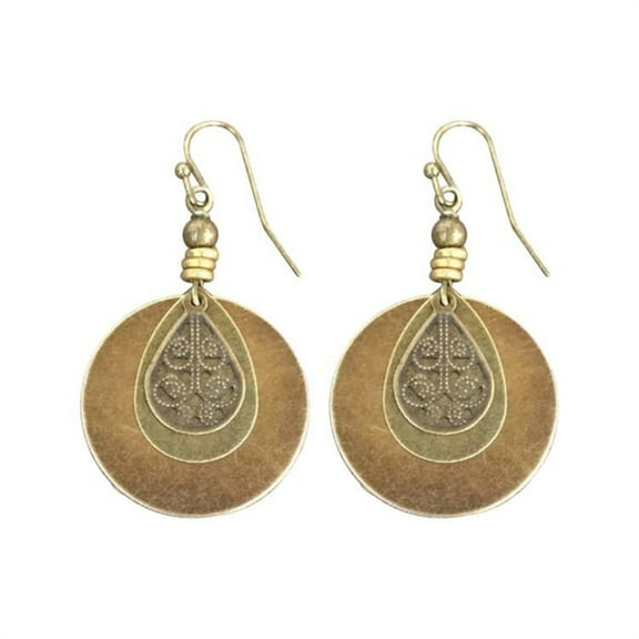 SUSHANG Boho Vintage Earrings Retro Ethnic Cotton and Linen Women'S Accessories Old Bronze Circle Carved Earrings