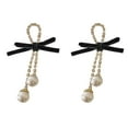 thumbnail image 1 of SUSHANG Bow Earrings Velvet Bow Stud Earrings Design Sense Festive Earrings with Earrings Female Velvet Bow Pearl Diamond Earrings Super Long Earrings Simple Fashion Earrings, 1 of 6
