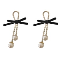 SUSHANG Bow Earrings Velvet Bow Stud Earrings Design Sense Festive Earrings with Earrings Female Velvet Bow Pearl Diamond Earrings Super Long Earrings Simple Fashion Earrings