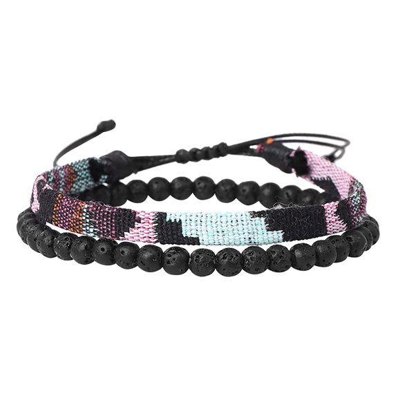 SUSHANG Braided Bead Bracelet Bohemia Handmade Weave Bead Beach Festival Adjustable Bracelet Set of 2 Men Women Accessories