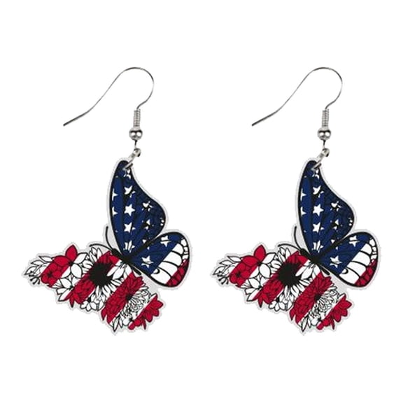 SUSHANG Butterfly Earrings American Independence Day Fourth of July Ear Accessories Flag Butterfly Pendant Ornament Earrings