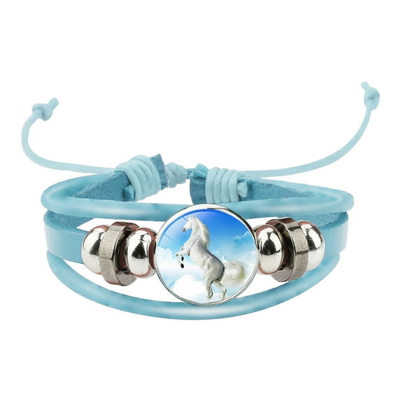 SUSHANG Cartoon Horse Hand Knitted Bracelet Colorful Cowhide Cartoon Horse Pattern Hand Beaded Crystal Woven Bracelet Multi Layer