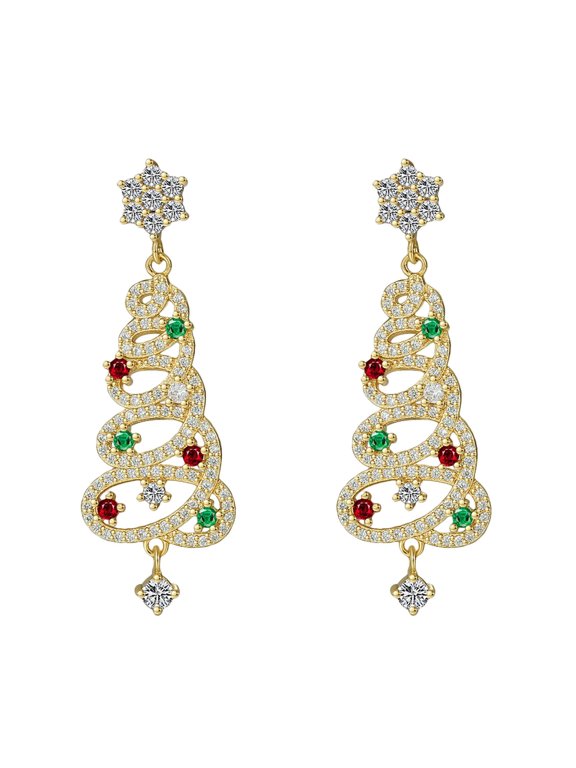 Christmas Tree Earrings Shiny Christmas Tree Earrings Colorful Rhinestone Set Christmas Tree Earrings for Women Christmas Ear Jewelry