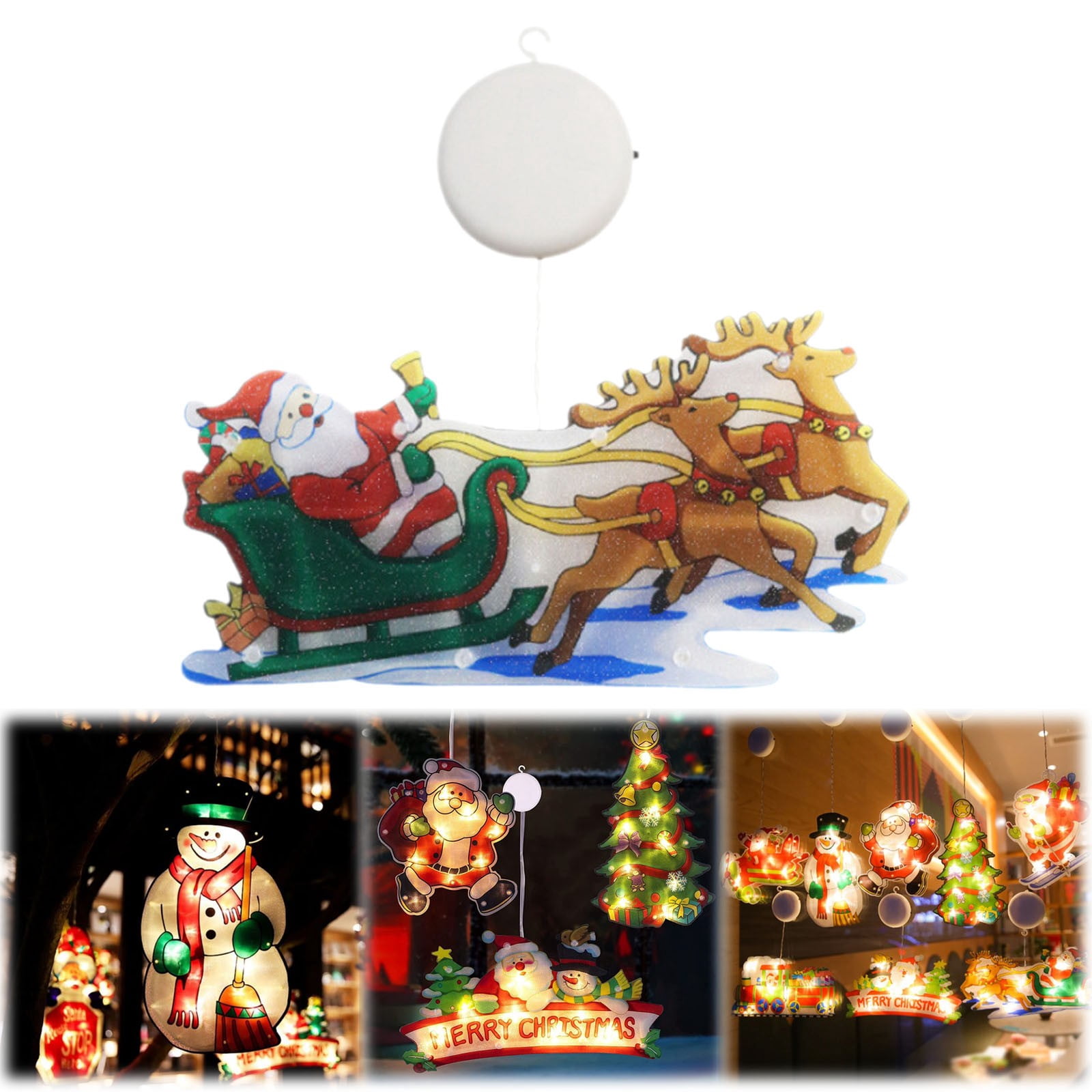 SUSHANG Christmas Window Decorations Light-Up Hanging Scene with LED ...