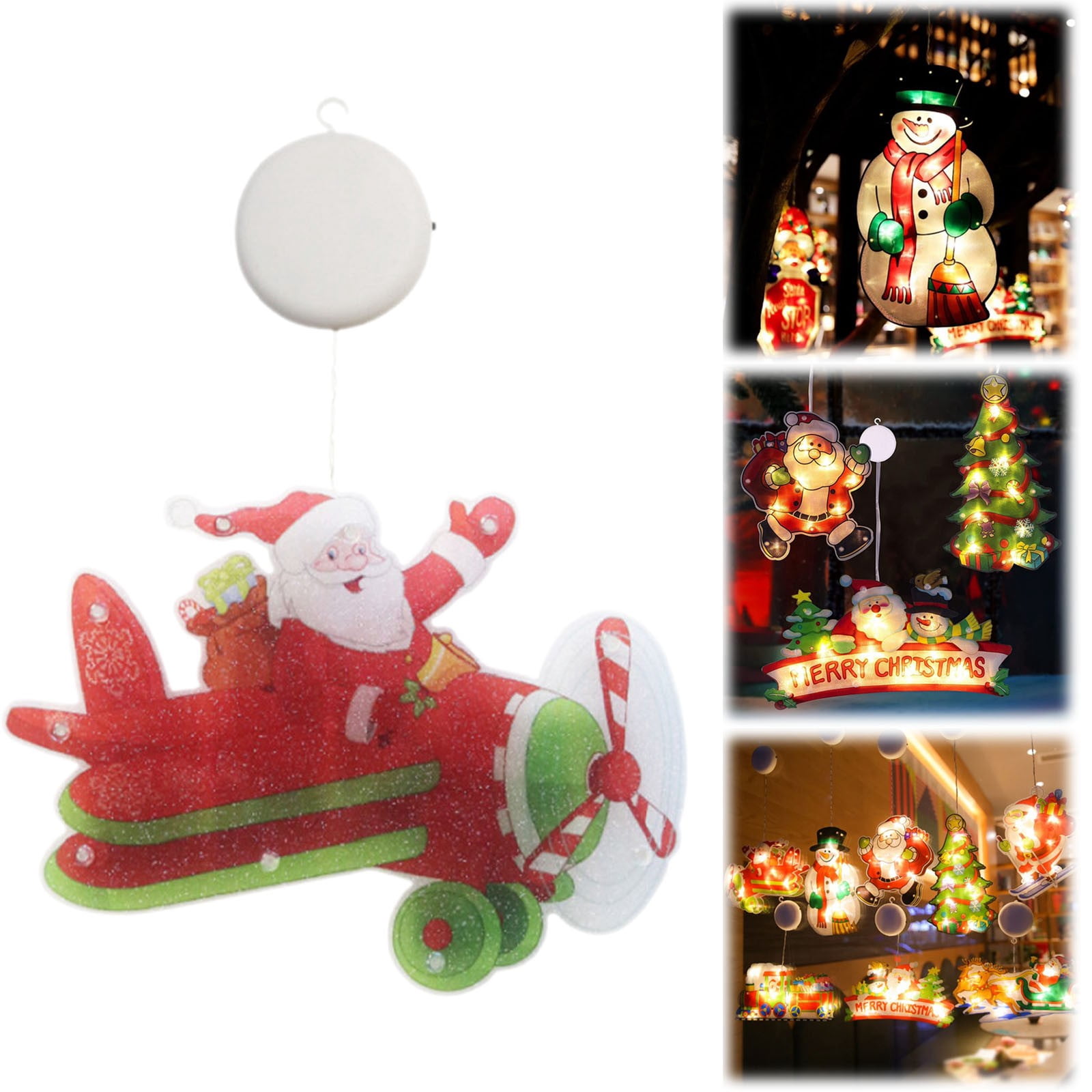 SUSHANG Christmas Window Decorations Light-Up Hanging Scene with LED ...