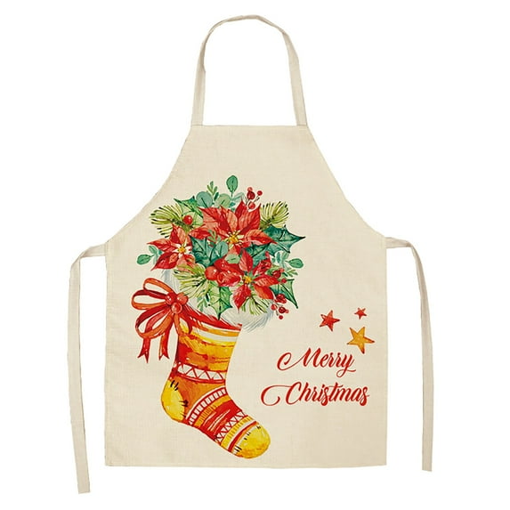 SUSHANG Clearance Christmas Apron Christmas Kitchen Cooking Aprons Black and Red Plaid Aprons Adjustable Plaid Baking Apron Grilling Christmas Apron with Snowflake Words Deer