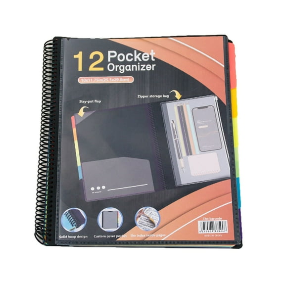 SUSHANG Color Coil Book 6/12 Pocket Poly Project Organizer Round Tab Organizer Project Folder Multi Pocket Folder with Pockets Letter Size Back Cover Utility School