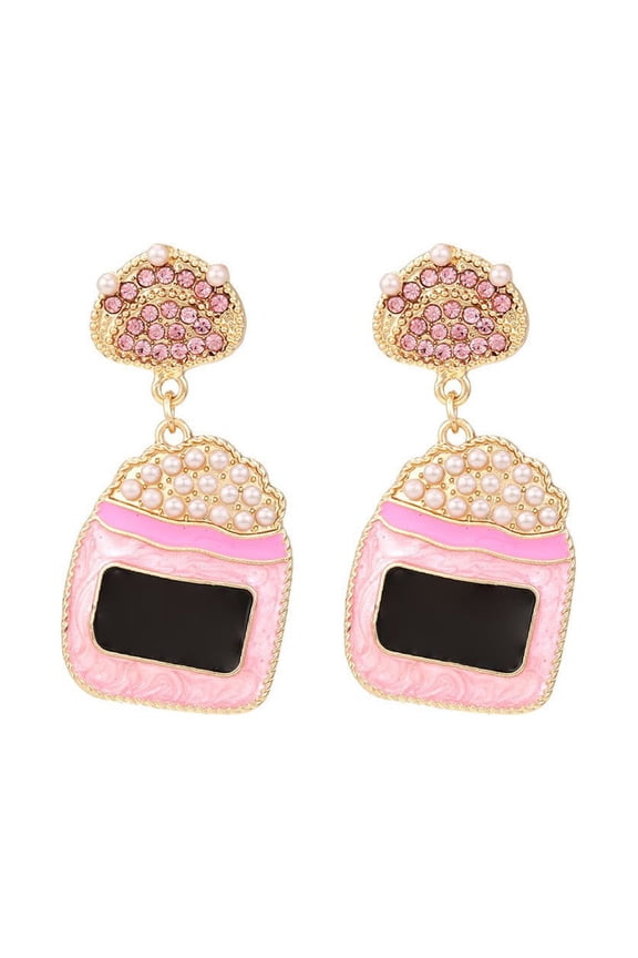 Colored Diamond Beverage Bottle Earrings Temperament Oil Drop Inlaid Pearl Milk Tea Cup Earrings Sweet Colored Diamond Beverage Bottle Earrings Earrings