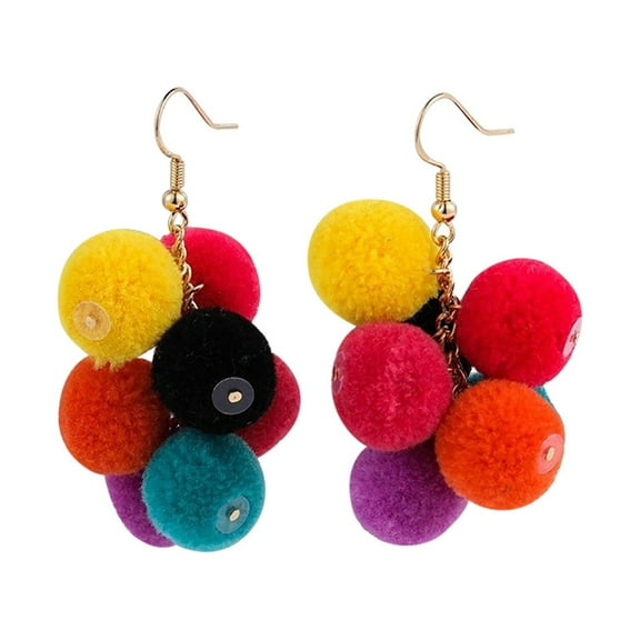 SUSHANG Colorful Earrings Colorful Pom Women Dangle Earrings Puff Cute Earrings Ladies Jewelry Fashion