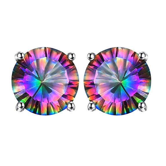 SUSHANG Colorful Stone Jade Earrings Natural Colorful Stone Jade Earrings Plated Round Four Claws Stud Earrings