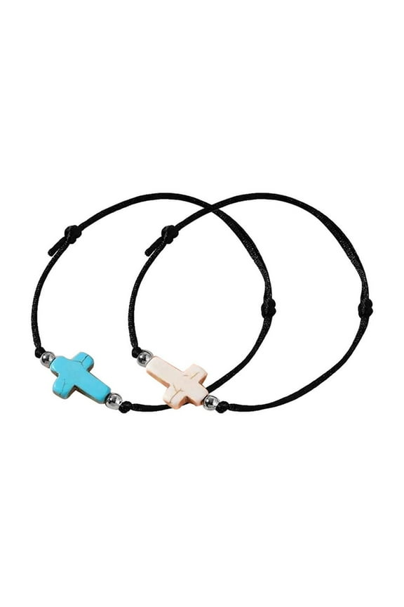 Couple Cross Bracelet 2 PCs Friendship Bracelet Black String Rope Braided Bracelet Charm Adjustable Handmade Matching Couple Bracelets for Women Men Strand Brac
