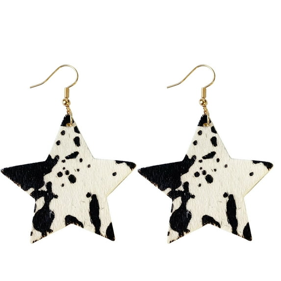 SUSHANG Cow Earrings New Cow Pattern Animal Leather Earrings Women Round Water Drop Leather Earrings Elegant Leather Pendant Earrings Women Jewelry