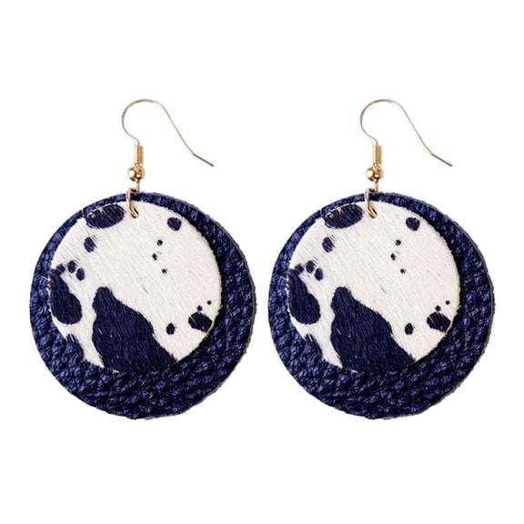 SUSHANG Cow Earrings New Cow Pattern Animal Leather Earrings Women Round Water Drop Leather Earrings Elegant Leather Pendant Earrings Women Jewelry