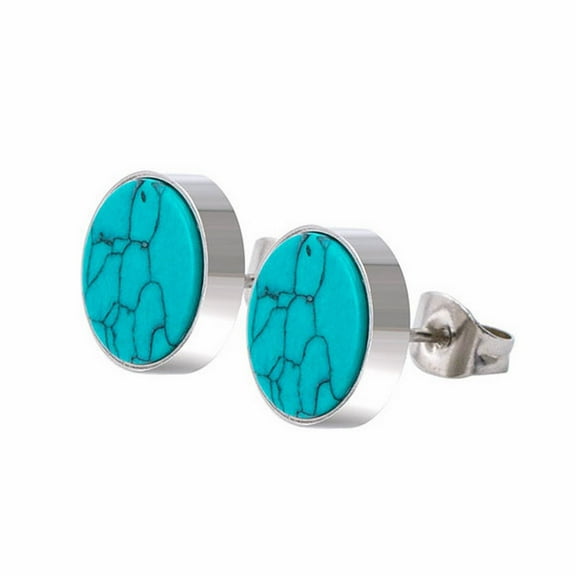 SUSHANG Cracked Earrings Tibetan Turquoise Earrings 10Mm Circular Post Stud Earrings Gemstone Earring Handmade Earrings for Women Trendy Fashion