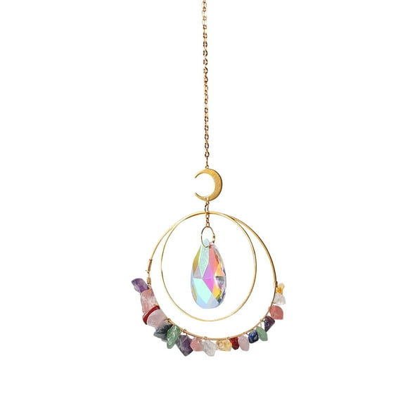 SUSHANG Crystal Suncatchers for Window Hanging Sun Catcher Top Glass Double Rings Moon For Car Chandelier Garden Window Hanging Ornament Rainbow Maker Colorful Home Decor Housewarming Gifts