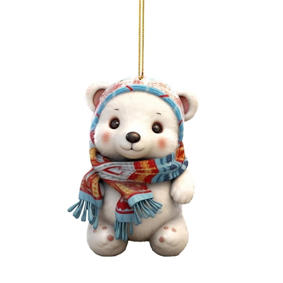 SUSHANG Cute Bear Christmas Ornaments with Scarf Festive Animal Acrylic Pendant Christmas Tree Hanging Decor for Car Interior and Home Adorable Bear with Santa Hat Whimsy to Holiday Decorations Ideal