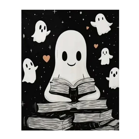 SUSHANG Cute Book-Loving Ghost Design Halloween Plush Throw Blanket, Soft Warm Couch Bed Sofa Decor, 4 Sizes Cozy Flannel Gift, Idea for Spooky Party Night Family