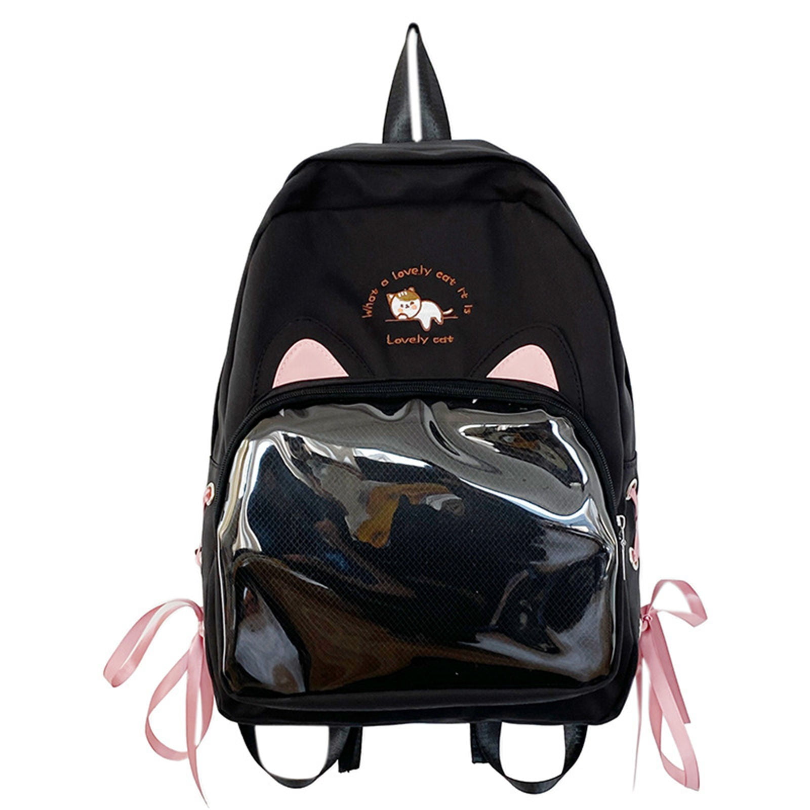 SUSHANG Cute Cat Ears Kawaii Pins Bag Transparent Window 