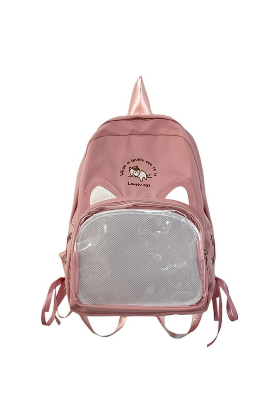 Cute Cat Ears Kawaii Pins Bag Transparent Window Anime Pin Display Backpack Japanese Collector Bag