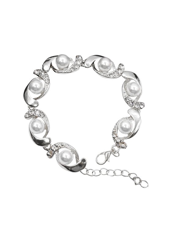 Diamond and Pearl Bracelet Circular Diamond Pearl Bracelet Rhinestone Pearl Bracelet Jewelry Charm Bracelet Birthday Surprise Gift for Woman Girls Flash Diamond Multi Layer Elastic Bracelet