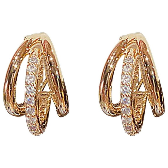 SUSHANG Diamond Triple Hoop Earrings Post Hoop Earrings for Women Dainty Cubic Zirconia Cz Split Half Hoop Earrings