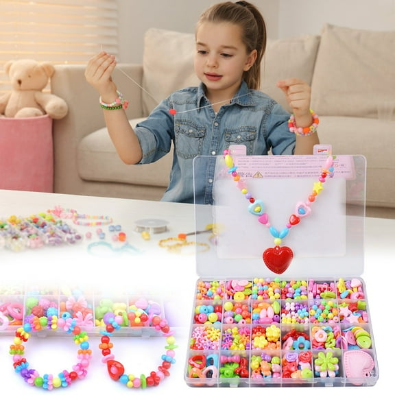 SUSHANG DIY Kids Jewelry Bracelet Necklace Making Beads Kit with 24 Grids Creative Educational Toy Set for Boys and Girls Develop Hand Coordination Crafting and Family Bonding Perfect Gift