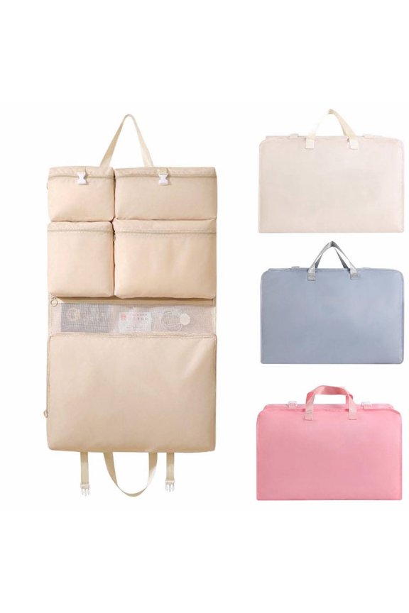 Durable Hanging Garment Bag Space Saver Bag, Foldable Storage Bag with Sturdy Handle, Multi Functional Compartment Travel Organizer for Clothing Underwear Socks