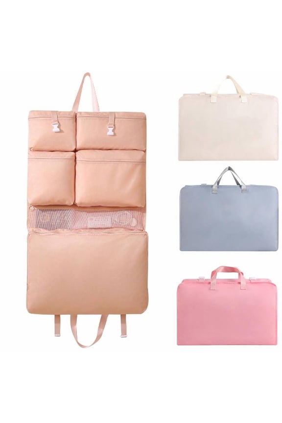 Durable Hanging Garment Bag Space Saver Bag, Foldable Storage Bag with Sturdy Handle, Multi Functional Compartment Travel Organizer for Clothing Underwear Socks