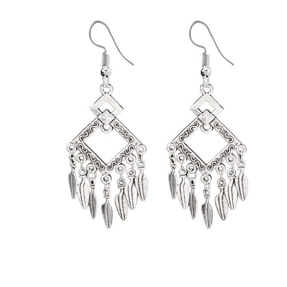 SUSHANG Earrings Fashion Personality Temperament Flower Leaves Tassel Dreamcatcher Earrings for Women Jewelry Gifts