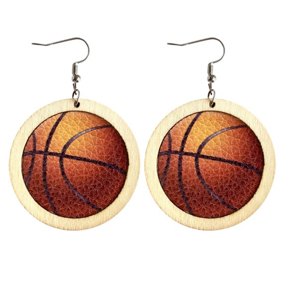 SUSHANG Earrings Olive Softball Baseball Volleyball Wooden Earrings Leather Earrings Sports Exaggerated European and American