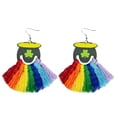 thumbnail image 1 of SUSHANG Earrings St. Patricks Day Earrings Rainbow Woven Gold Wood Print Handmade Tassel Drop Earrings, 1 of 9