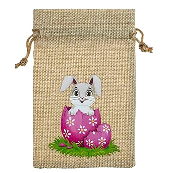 SUSHANG Easter Burlap Bags, Bunny Burlap Gift Bags with Drawstring,Easter Bunny Egg Candy Box Linen Drawstring Happy Easter Gift Bag